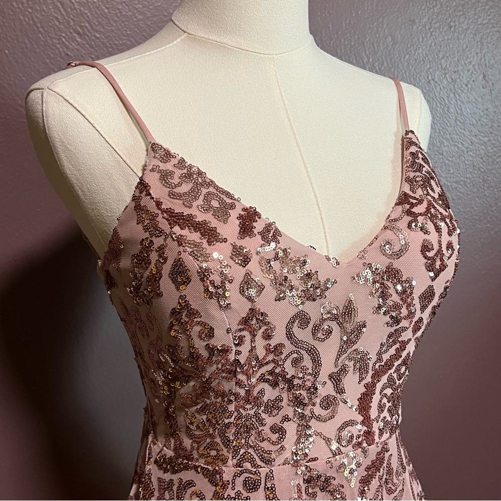 Elegant Pink Dusty Rose Sequin Dress - Picture 3 of 11